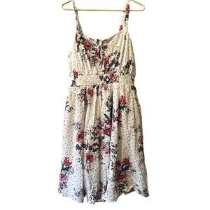 torrid Cream Floral Midi Dress with Red & Purple Accents